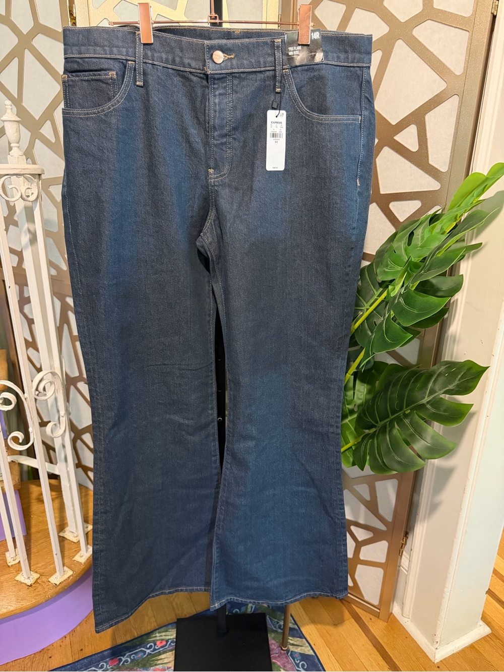 Express Dark Blue Wide-Leg Flare Jeans